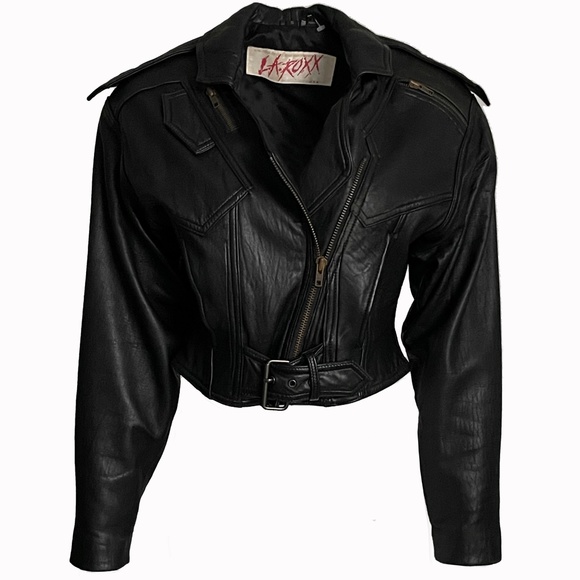 Motorcycle Jacket Black Leather with Zippers by LA ROXX Vintage Boutique Rare - Picture 4 of 10